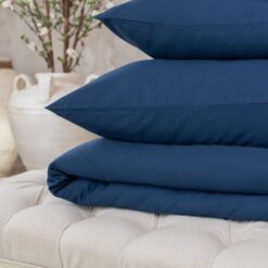 Alternative view of Sötétkék pamutszatén ágyneműhuzat