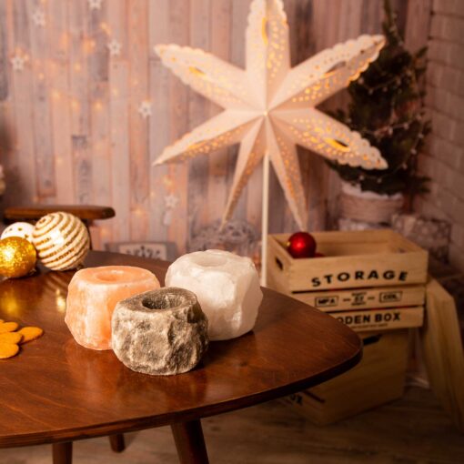 Alternative view of Csiszolatlan rózsaszín, fehér és szürke sómécses szett