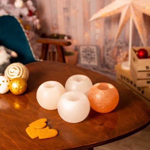 Gömb sómécses  szett, 3 db fehér és 1 db rózsaszín